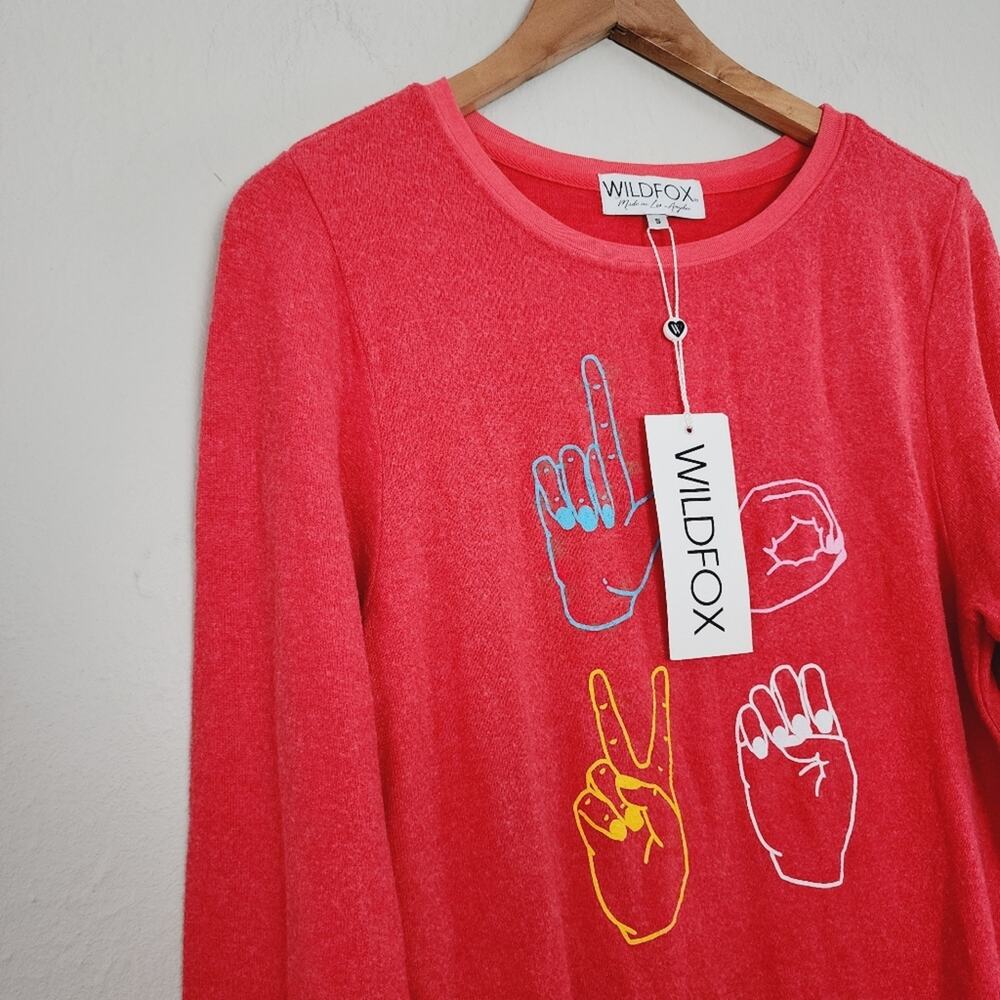 Wildfox Love Signs Graphic Oversized Sweatshirt Crimson Red Crewneck Pullover S - Picture 3 of 9